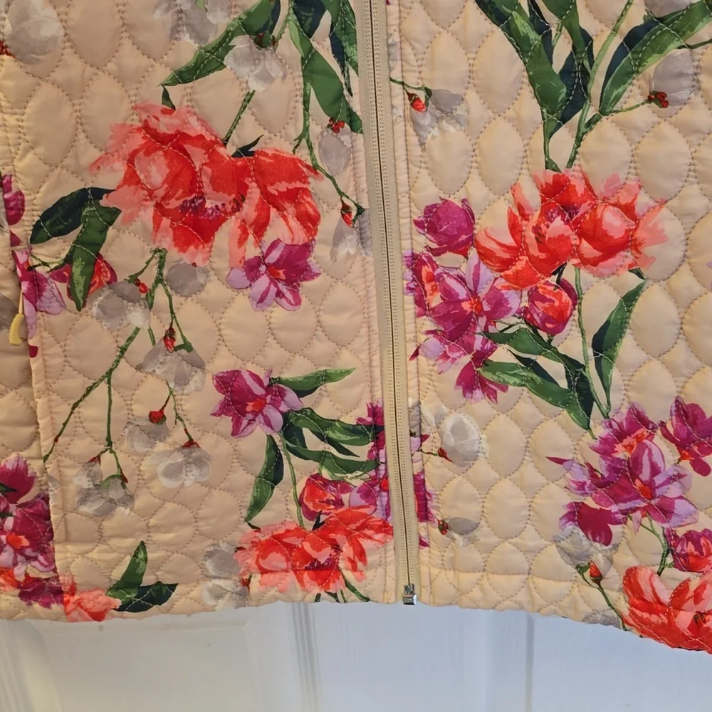 Lands' End Women's Quilted Floral Jacket Lightweight Coat  Ivory Green SZ Medium - Picture 5 of 15